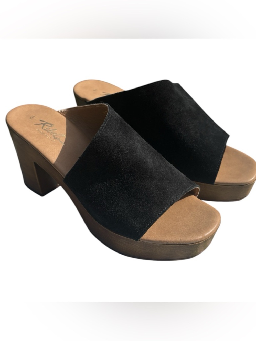 Rebels Orlanda Black Suede Asymmetrical Clog Mules Size 9